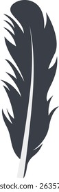 Bird Feather Black Silhouette Isolated on White Background. Vector Illustration