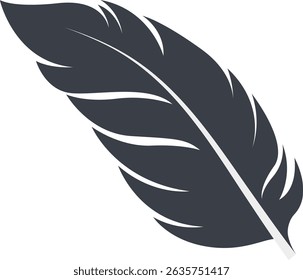 Bird Feather Black Silhouette Isolated on White Background. Vector Illustration