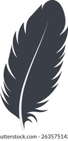 Bird Feather Black Silhouette Isolated on White Background. Vector Illustration