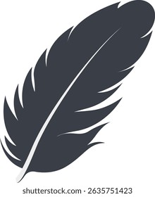 Bird Feather Black Silhouette Isolated on White Background. Vector Illustration