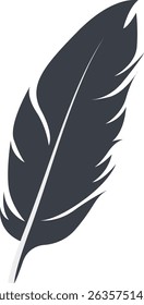 Bird Feather Black Silhouette Isolated on White Background. Vector Illustration