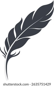Bird Feather Black Silhouette Isolated on White Background. Vector Illustration