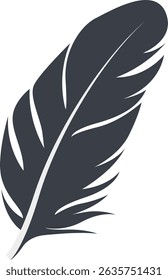 Bird Feather Black Silhouette Isolated on White Background. Vector Illustration