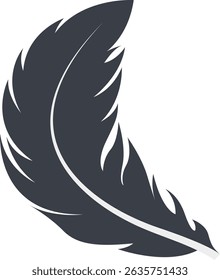 Bird Feather Black Silhouette Isolated on White Background. Vector Illustration