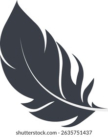 Bird Feather Black Silhouette Isolated on White Background. Vector Illustration