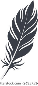 Bird Feather Black Silhouette Isolated on White Background. Vector Illustration