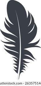 Bird Feather Black Silhouette Isolated on White Background. Vector Illustration
