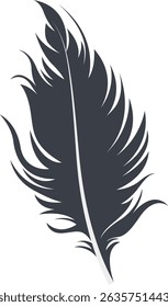 Bird Feather Black Silhouette Isolated on White Background. Vector Illustration