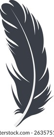 Bird Feather Black Silhouette Isolated on White Background. Vector Illustration