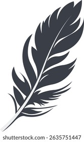 Bird Feather Black Silhouette Isolated on White Background. Vector Illustration