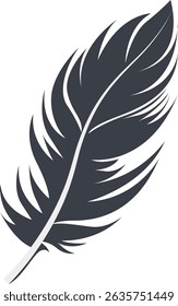 Bird Feather Black Silhouette Isolated on White Background. Vector Illustration