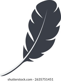 Bird Feather Black Silhouette Isolated on White Background. Vector Illustration