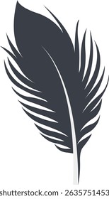 Bird Feather Black Silhouette Isolated on White Background. Vector Illustration