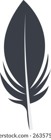 Bird Feather Black Silhouette Isolated on White Background. Vector Illustration