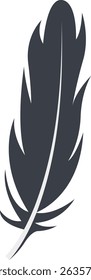 Bird Feather Black Silhouette Isolated on White Background. Vector Illustration