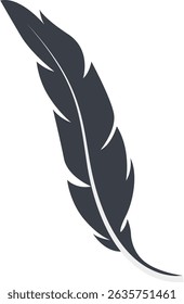 Bird Feather Black Silhouette Isolated on White Background. Vector Illustration