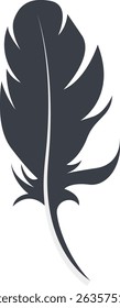 Bird Feather Black Silhouette Isolated on White Background. Vector Illustration