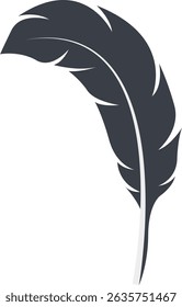 Bird Feather Black Silhouette Isolated on White Background. Vector Illustration