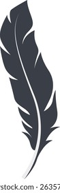 Bird Feather Black Silhouette Isolated on White Background. Vector Illustration