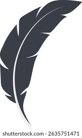 Bird Feather Black Silhouette Isolated on White Background. Vector Illustration