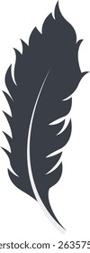 Bird Feather Black Silhouette Isolated on White Background. Vector Illustration