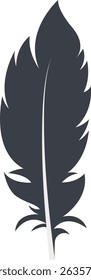 Bird Feather Black Silhouette Isolated on White Background. Vector Illustration