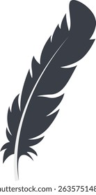 Bird Feather Black Silhouette Isolated on White Background. Vector Illustration