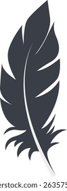 Bird Feather Black Silhouette Isolated on White Background. Vector Illustration