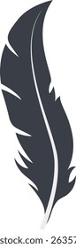 Bird Feather Black Silhouette Isolated on White Background. Vector Illustration