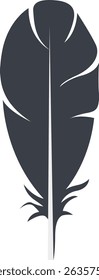 Bird Feather Black Silhouette Isolated on White Background. Vector Illustration