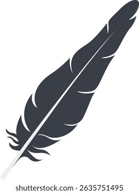 Bird Feather Black Silhouette Isolated on White Background. Vector Illustration