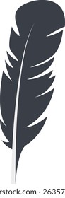 Bird Feather Black Silhouette Isolated on White Background. Vector Illustration