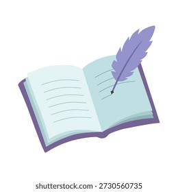 Bird feather with book. Strontium write concept. Quill pen with diary vector illustration
