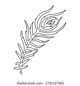 Bird feather, continuous line. Vector illustration, isolated on white background.