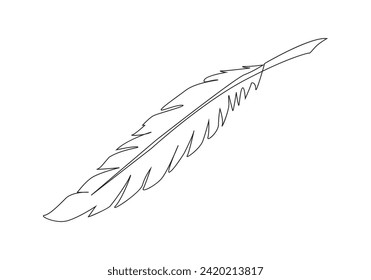 Bird feather in continuous one line drawing. Tropical leaf line vector illustration. Single line feather icon. Premium vector
