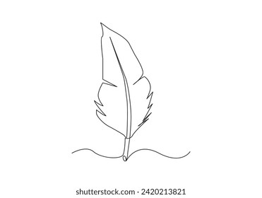 Bird feather in continuous one line drawing. Tropical leaf line vector illustration. Single line feather icon. Premium vector
