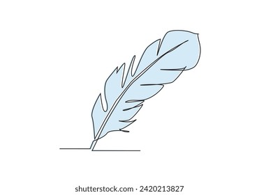 Bird feather in continuous one line drawing. Tropical leaf line vector illustration. Single line feather icon. Premium vector
