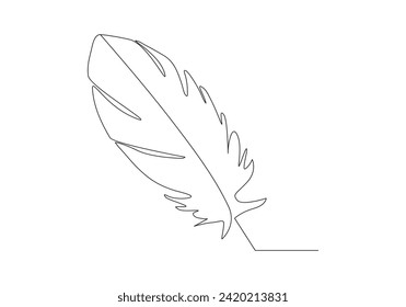 Bird feather in continuous one line drawing. Tropical leaf line vector illustration. Single line feather icon. Premium vector
