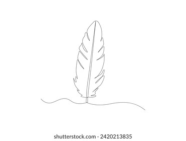 Bird feather in continuous one line drawing. Tropical leaf line vector illustration. Single line feather icon. Premium vector
