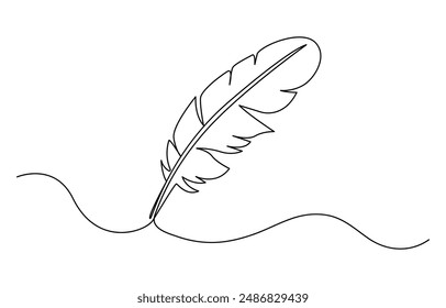 Pluma de pájaro Ilustración vectorial de dibujo de una línea continua. Vector Premium. Desvanecer un dibujo de línea continua. Aislado sobre fondo blanco Ilustración vectorial