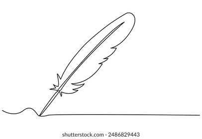 Bird feather continuous one line drawing vector illustration. Premium vector. Feather one continuous line drawing. Isolated on white background vector illustration