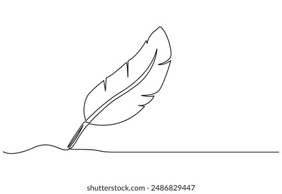Pluma de pájaro Ilustración vectorial de dibujo de una línea continua. Vector Premium. Desvanecer un dibujo de línea continua. Aislado sobre fondo blanco Ilustración vectorial
