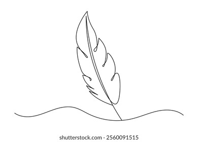 Bird feather continuous one line drawing of feather isolated outline flat vector illustration