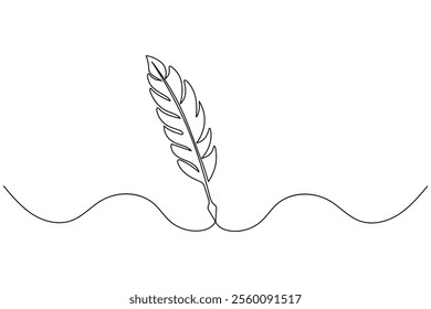 Bird feather continuous one line drawing of feather isolated outline flat vector illustration