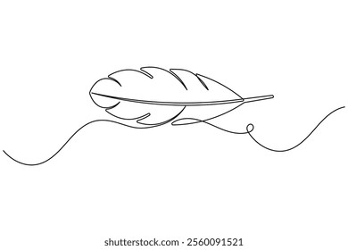 Bird feather continuous one line drawing of feather isolated outline flat vector illustration