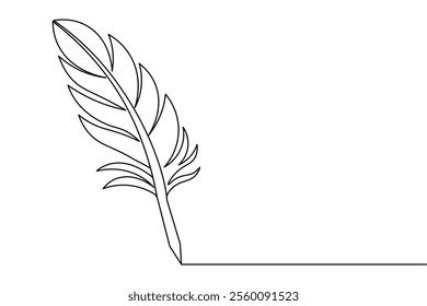 Bird feather continuous one line drawing of feather isolated outline flat vector illustration