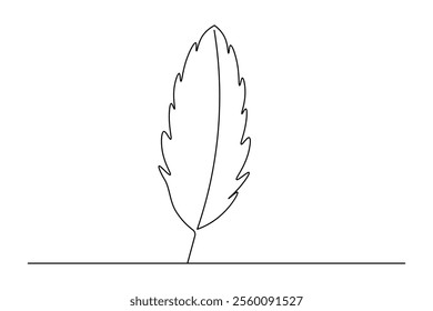 Bird feather continuous one line drawing of feather isolated outline flat vector illustration