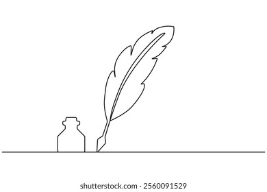 Bird feather continuous one line drawing of feather isolated outline flat vector illustration