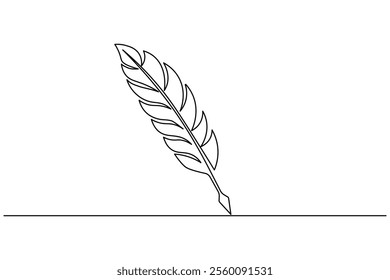 Bird feather continuous one line drawing of feather isolated outline flat vector illustration