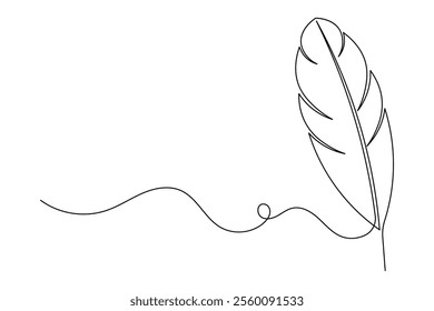 Bird feather continuous one line drawing of feather isolated outline flat vector illustration